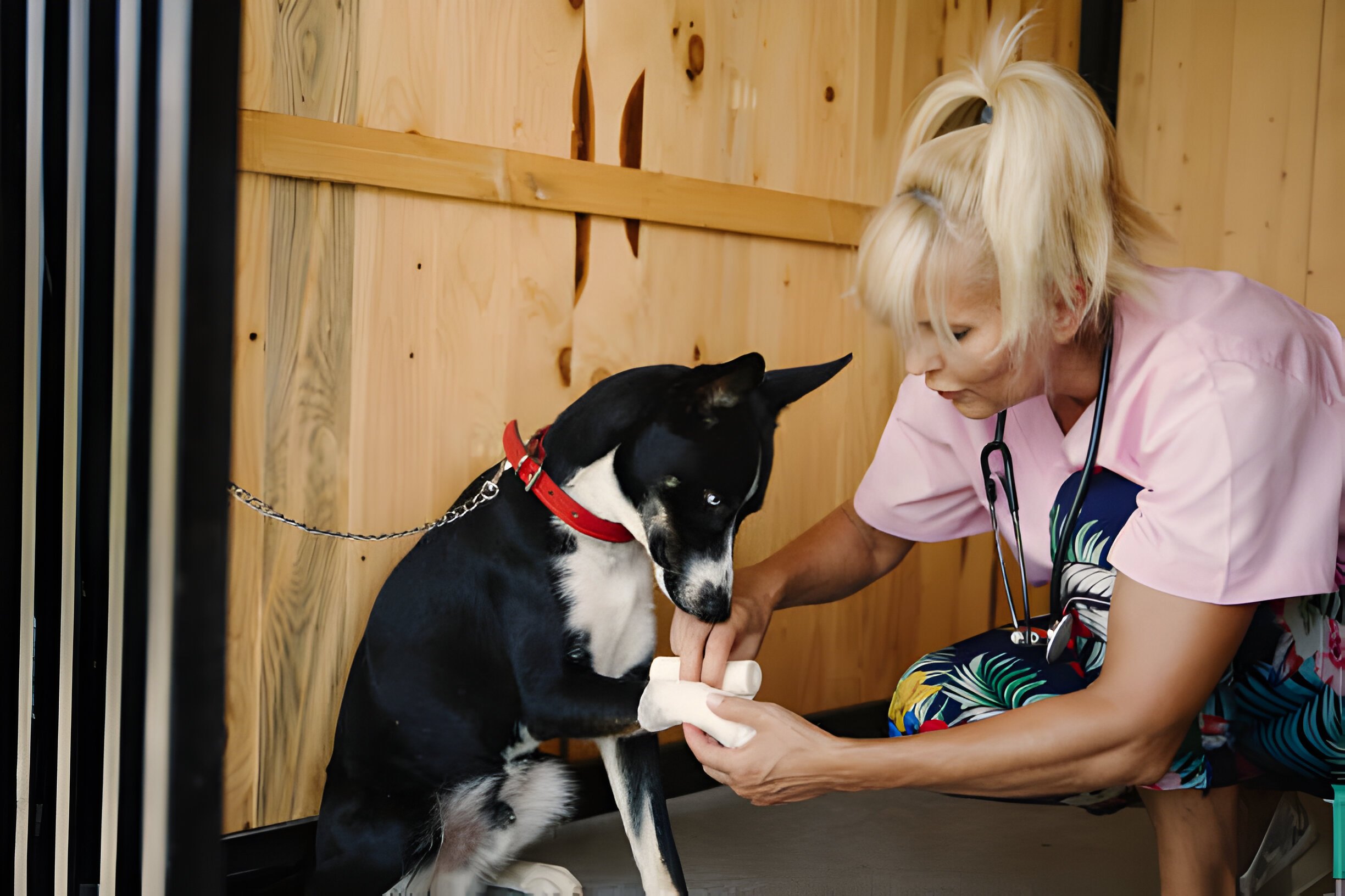 Veterinarian works at doggie daycare